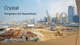  Presentation with hong kong kota - PPT layouts with population density - construction site in hong kong background and a light blue colored foreground