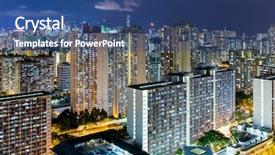  Presentation with night city - Slides consisting of population density - hong kong city at night background and a ocean colored foreground