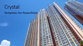  Presentation with hong kon - Presentation theme featuring population density - hong kong residential housing background and a teal colored foreground
