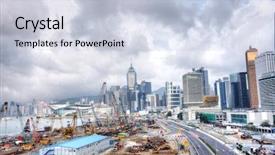  Presentation with hong kong kota - Slide deck consisting of population density - huge construction site in hong background and a lemonade colored foreground