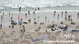  Presentation with beach - Cool new theme with population density - people on crowed beach backdrop and a gray colored foreground