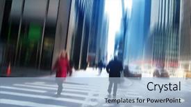  Presentation with busy street - Cool new slides with population environment - blurry background image of people backdrop and a light blue colored foreground