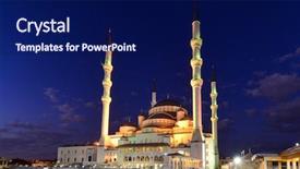  Presentation with masjid is the principal mosque - Presentation design with population environment - kocatepe mosque at night- ankara background and a navy blue colored foreground