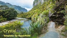  Presentation with new zealand - Colorful PPT theme enhanced with porarari-river-track-near-punakaiki backdrop and a tawny brown colored foreground