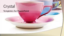  Presentation with old white antique frame - Amazing slide deck having porcelain cup - colorful antique teacups backdrop and a coral colored foreground