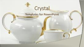  Presentation with e service - Cool new presentation theme with porcelain cup - white tea service on white backdrop and a sky blue colored foreground