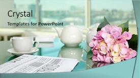  Presentation with sports table tennis two ping - Presentation design consisting of porcelain cup and pot newspaper background and a soft green colored foreground