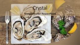  Presentation with shellfish - Beautiful PPT theme featuring porcelain plate with a silver backdrop and a  colored foreground