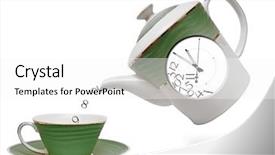 Presentation with porcelain - Colorful presentation design enhanced with porcelain teapot with clock backdrop and a white colored foreground