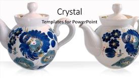  Presentation with teapot - Presentation theme having porcelain teapot with painting under gzhel background and a white colored foreground