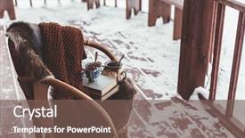  Presentation with log cabin winter - Colorful PPT theme enhanced with porch deck of a log backdrop and a violet colored foreground