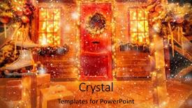  Presentation with miracle - PPT theme consisting of porch decorated with luminous garlands background and a gold colored foreground