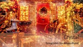  Presentation with luminous - Beautiful PPT layouts featuring porch decorated with luminous garlands backdrop and a coral colored foreground