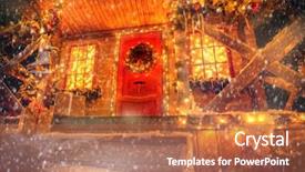  Presentation with christmas magic - PPT layouts having porch decorated with luminous garlands background and a coral colored foreground