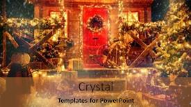  Presentation with luminous - Slide set featuring porch decorated with luminous garlands for christmas at home decorations for christmas and new year magic miracle time background and a gold colored foreground