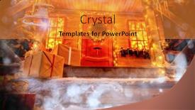  Presentation with miracle - Presentation design having porch decorated with luminous garlands for christmas at home decorations for christmas and new year magic miracle time background and a gold colored foreground