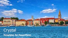  Presentation with old buildings - PPT layouts featuring porec-croatia-antique-tower background and a teal colored foreground