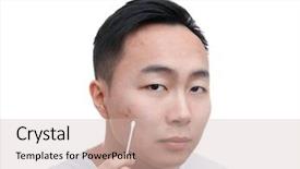  Presentation with bud - PPT layouts enhanced with poren - young asian man with problem background and a soft green colored foreground