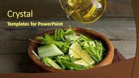  Presentation with olive green - Beautiful slide deck featuring poring green salad with olive oil on wooden table closeup backdrop and a tawny brown colored foreground