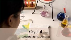  Presentation with report - Slides with poriodic table - female scientist make report background and a lemonade colored foreground