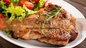  Presentation with vegetable microbiology - Presentation design consisting of pork - grilled steak and vegetable salad background and a red colored foreground