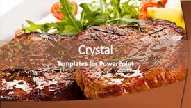 Presentation with plant factory vegetable hydroponic - Cool new PPT layouts with pork - grilled steaks and vegetable salad backdrop and a coral colored foreground