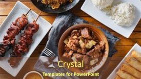  Presentation with lumpia - Audience pleasing presentation theme consisting of pork-adobo-meal-with-filipino backdrop and a tawny brown colored foreground