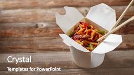  Presentation with take - Presentation design with pork and vegetables in take background and a violet colored foreground