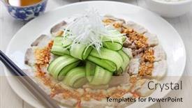  Presentation with garlic - Presentation theme featuring pork-belly-slices-with-spicy background and a coral colored foreground