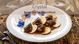  Presentation with sauce - Slide set featuring pork-cheeks-in-sauce background and a coral colored foreground