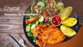  Presentation with salad - Presentation design featuring pork-chop-with-boiled-potatoes background and a tawny brown colored foreground