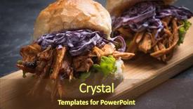 Presentation with burger - Beautiful PPT theme featuring pork classic american meat sandwich backdrop and a  colored foreground
