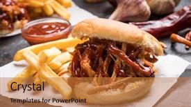  Presentation with burger - Slides having pork classic american meat sandwich background and a gold colored foreground