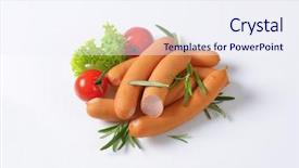  Presentation with sausages - Cool new presentation theme with pork cooked sausages with vegetable and herbs backdrop and a sky blue colored foreground