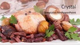  Presentation with vegetable pickles - Slide set consisting of pork cooked with automn vegetable background and a coral colored foreground