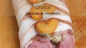  Presentation with pork bacon - Amazing presentation having pork fillet with stuffing wrapped in bacon backdrop and a coral colored foreground