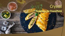  Presentation with puff pastry - Slide deck featuring pork-ham-with-cooked-leek background and a tawny brown colored foreground