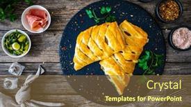  Presentation with puff pastry - Presentation design consisting of pork-ham-with-cooked-leek background and a tawny brown colored foreground