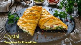  Presentation with puff pastry - Slides having pork-ham-with-cooked-leek background and a tawny brown colored foreground