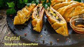  Presentation with puff pastry - Presentation theme consisting of pork-ham-with-cooked-leek background and a tawny brown colored foreground