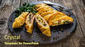  Presentation with puff pastry - PPT theme featuring pork-ham-with-cooked-leek background and a tawny brown colored foreground