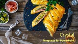  Presentation with puff pastry - Presentation theme consisting of pork-ham-with-cooked-leek background and a tawny brown colored foreground