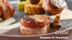  Presentation with pork bacon - Colorful slide deck enhanced with pork-in-bacon-with-vegetables backdrop and a tawny brown colored foreground