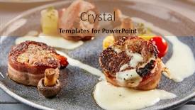  Presentation with pork bacon - Theme having pork-in-bacon-with-vegetables background and a coral colored foreground