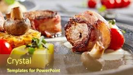  Presentation with pork bacon - Audience pleasing PPT layouts consisting of pork-in-bacon-with-vegetables backdrop and a tawny brown colored foreground