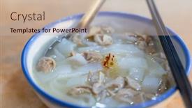  Presentation with intestine - Slide set consisting of pork-intestine-rice-flat-noodle background and a soft green colored foreground