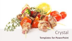  Presentation with kebab - Colorful presentation design enhanced with pork-kebab-isolated-on-white backdrop and a lemonade colored foreground
