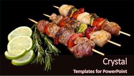  Presentation with kebab - Presentation theme with pork kebab on black background background and a  colored foreground