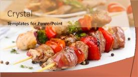  Presentation with kebab - Presentation design consisting of pork kebab on wooden table close up background and a yellow colored foreground