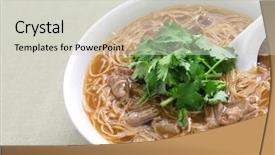  Presentation with intestine - Beautiful theme featuring pork large intestine vermicelli soup backdrop and a light gray colored foreground